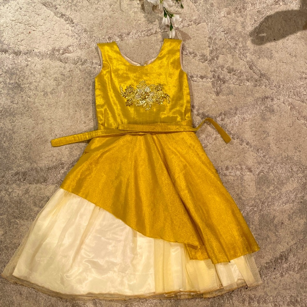 Golden and off white Onam dress for 7 to 8 years old girl!